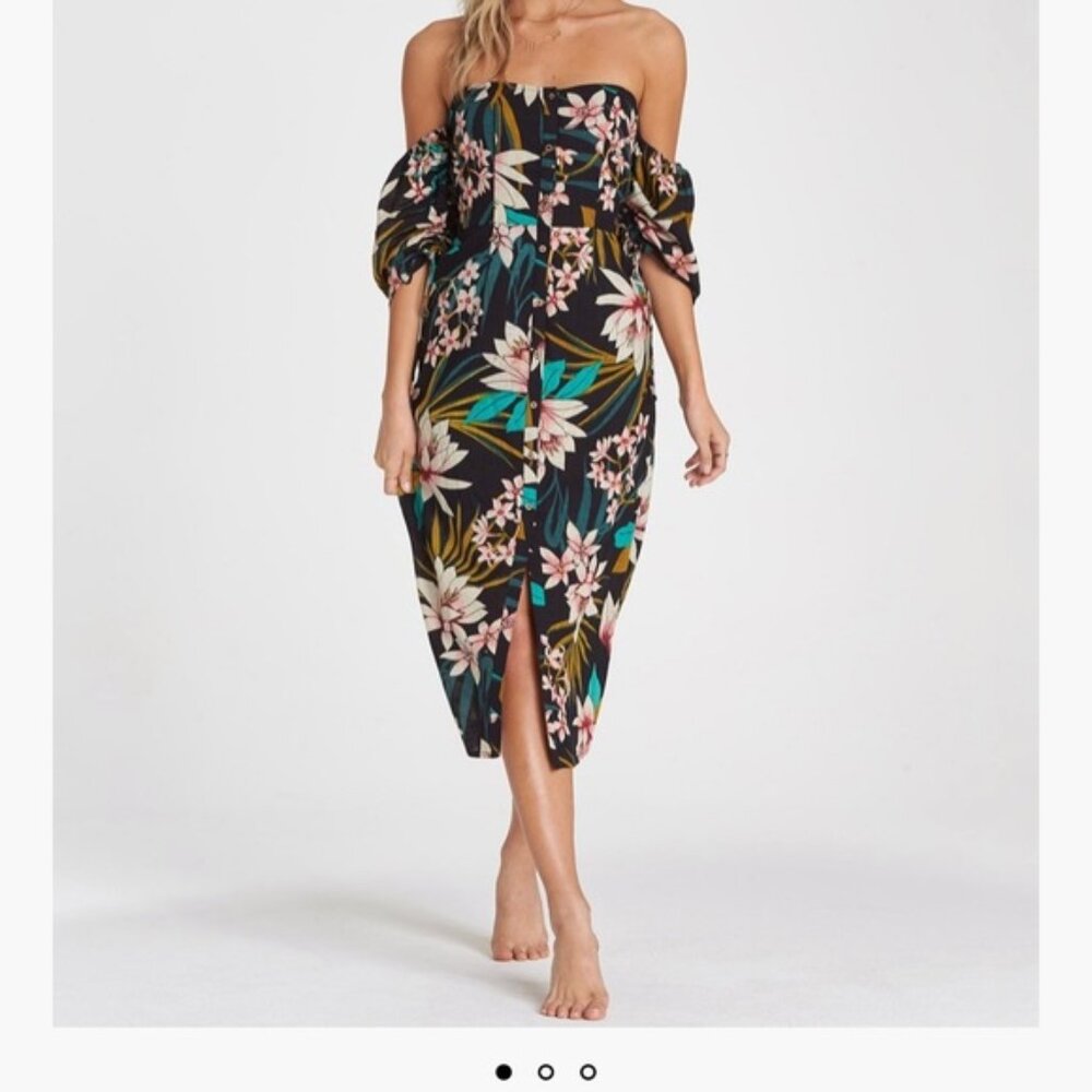 Billabong Love Tight Midi Dress Off the Shoulder Floral Print XS size